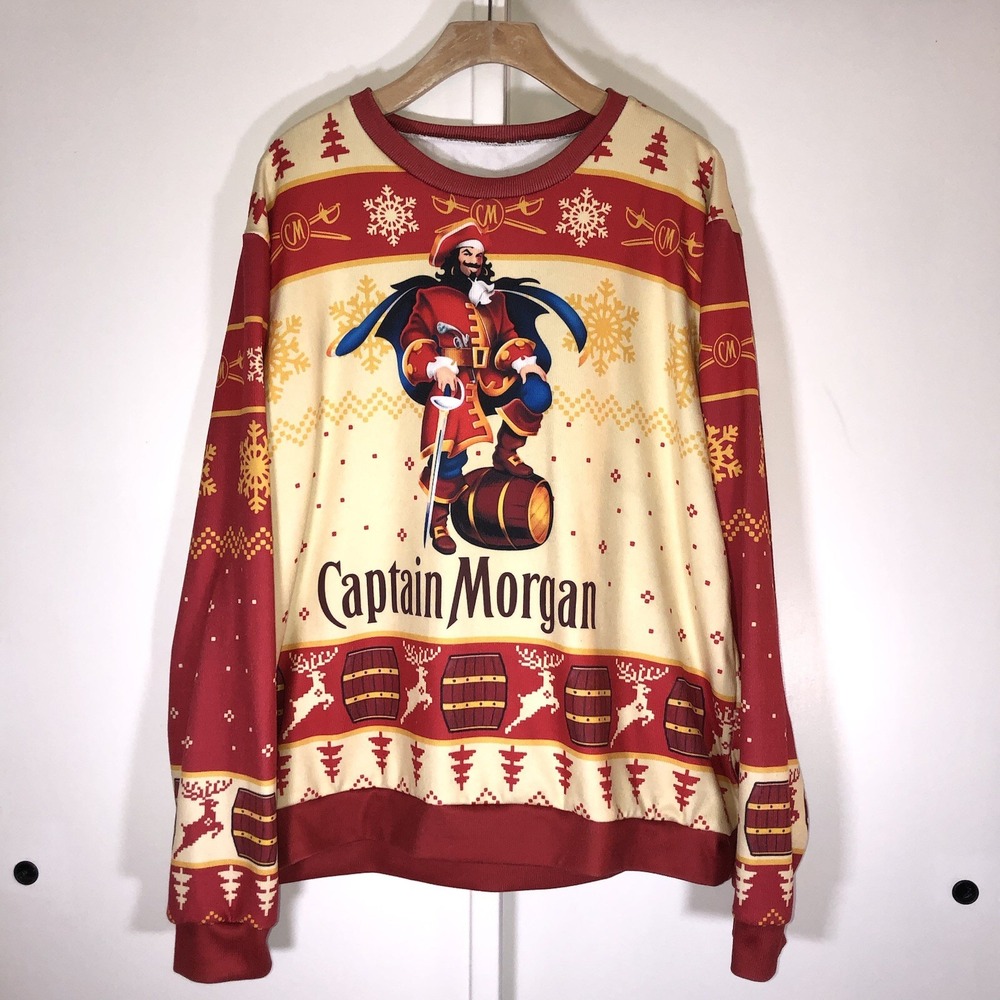 Captain Morgan Christmas Holiday Long Sleeve Pullover Top Shirt Men's Size XL